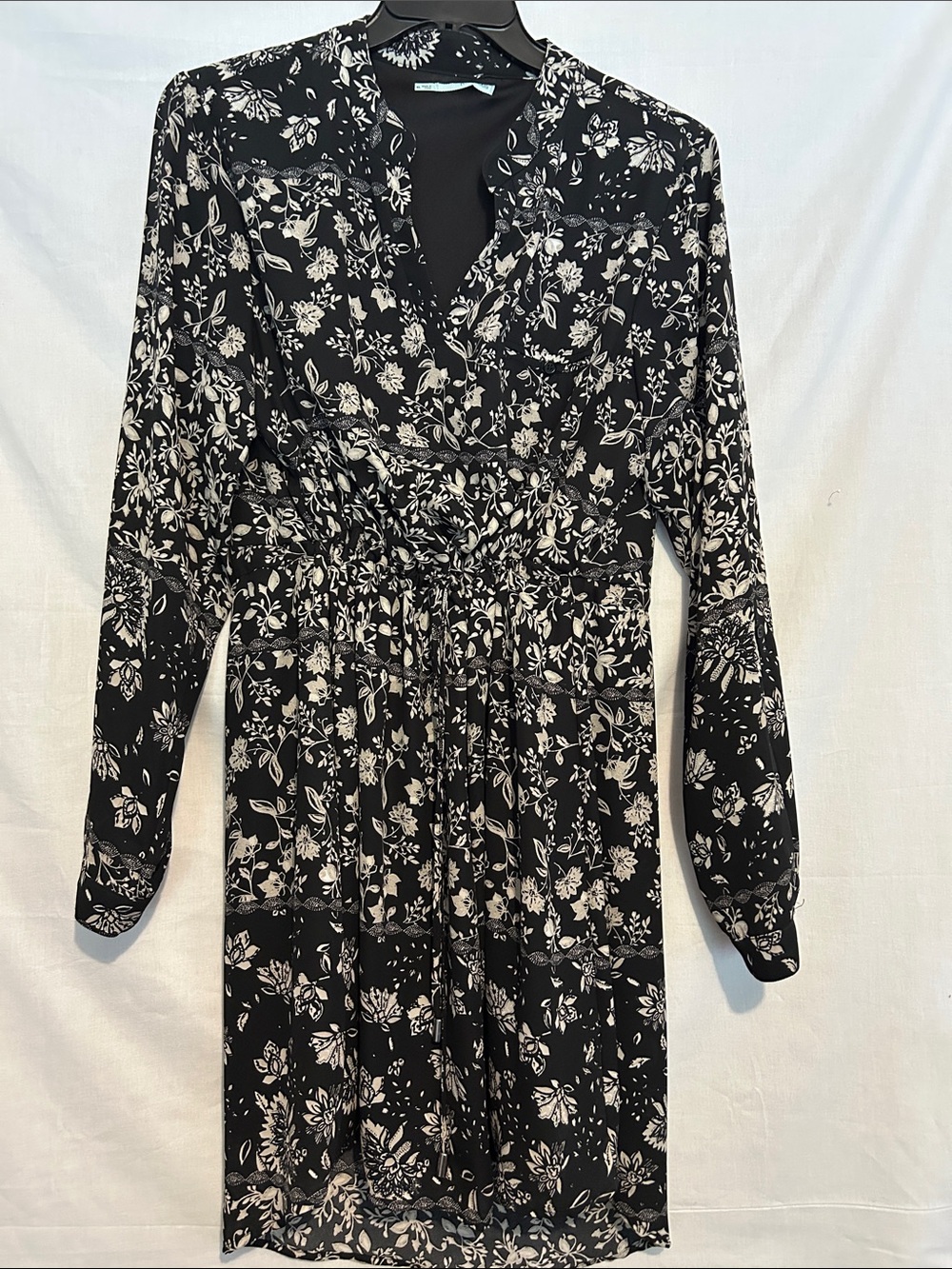 Maurices Black Floral Long-Sleeve Smocked Waist Dress